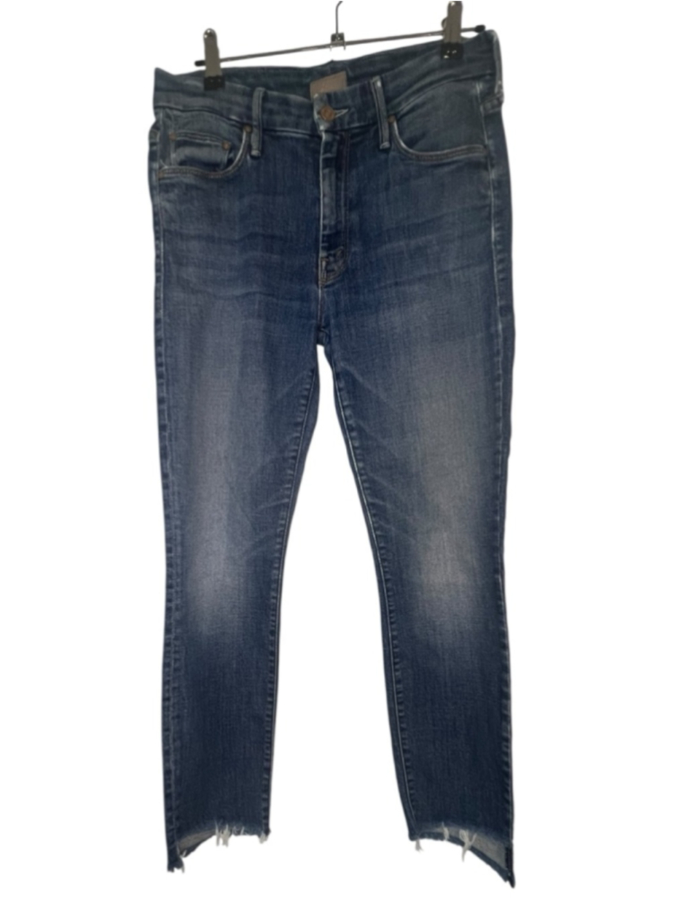 Mother The Looker Ankle Step Fray Medium Wash Denim Jeans With Raw Hem